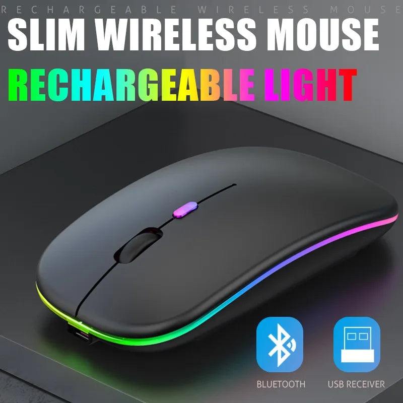 Mouse sem fio, luminoso, Recarregável.